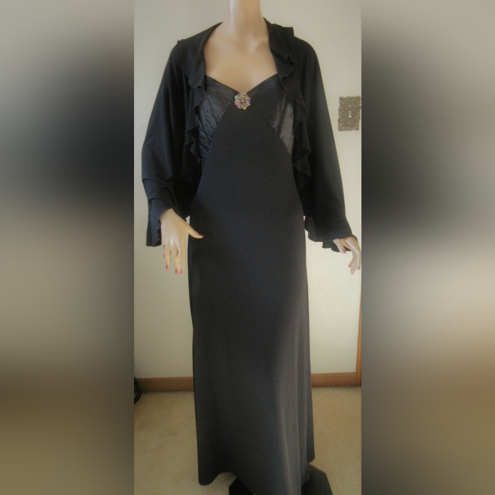 OBLIQUE Petite Black Dress with Jacket Women's Size 12